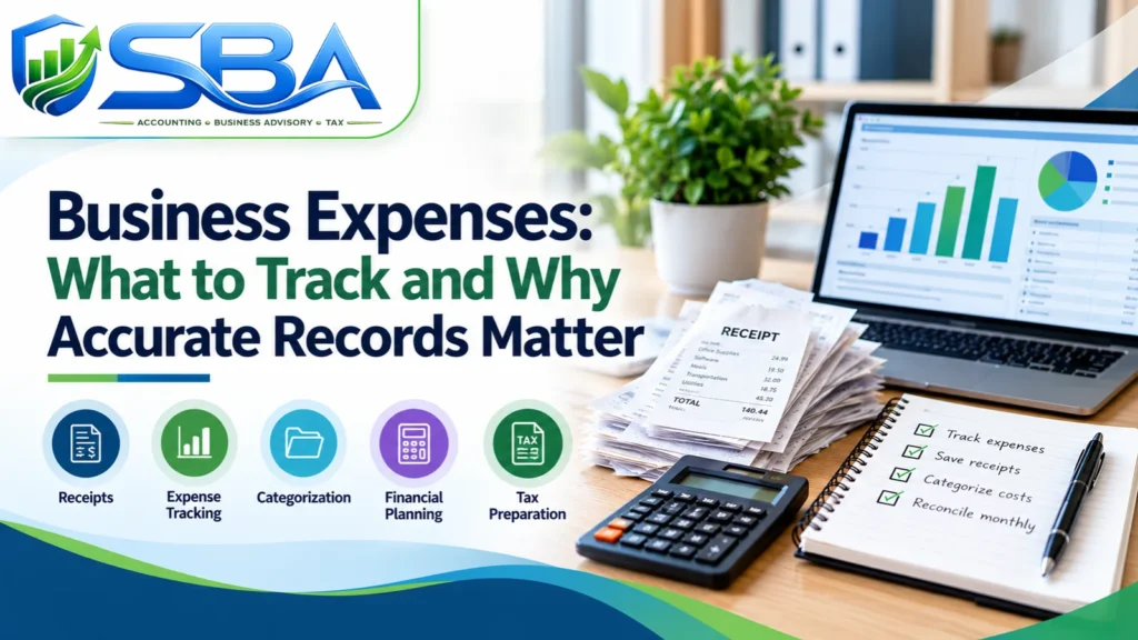 Tracking business expenses with receipts, expense categories, and accurate financial records
