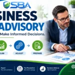 Business tax advisory showing a small-business owner reviewing tax planning and financial decisions