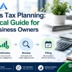 Business tax planning guide showing a year-round process for records, estimates, review, and filing
