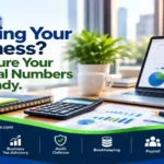 Financial readiness for business growth with financial charts, calculator, and business reports.