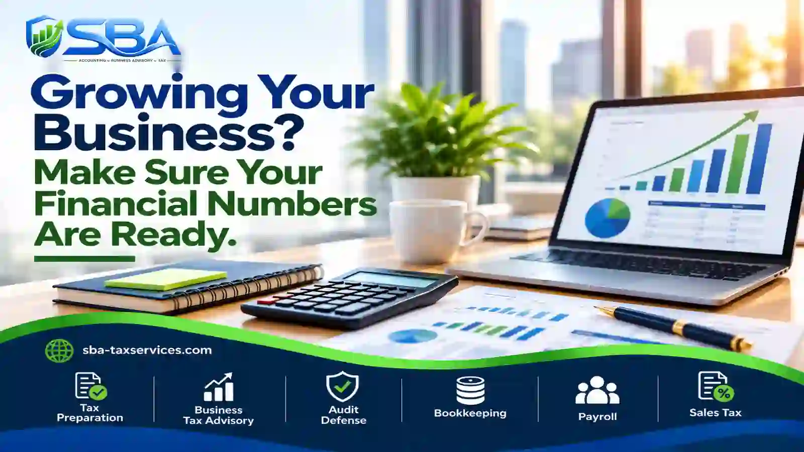 Financial readiness for business growth with financial charts, calculator, and business reports.
