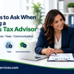 Business tax advisor consultation about credentials, services, fees, and communication